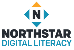 The letter N surrounded by four compass points. The caption reads Northstar Digital Literacy