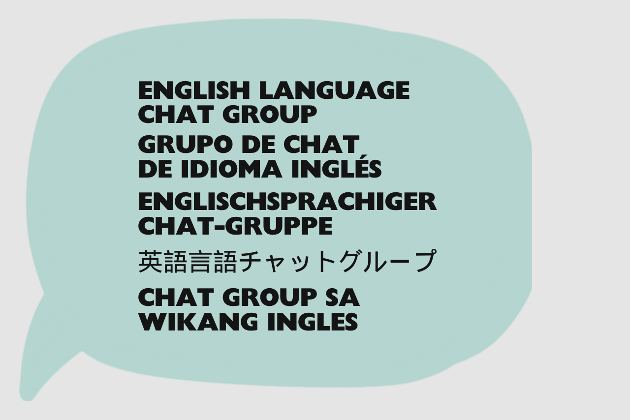 english language chat group in text bubble